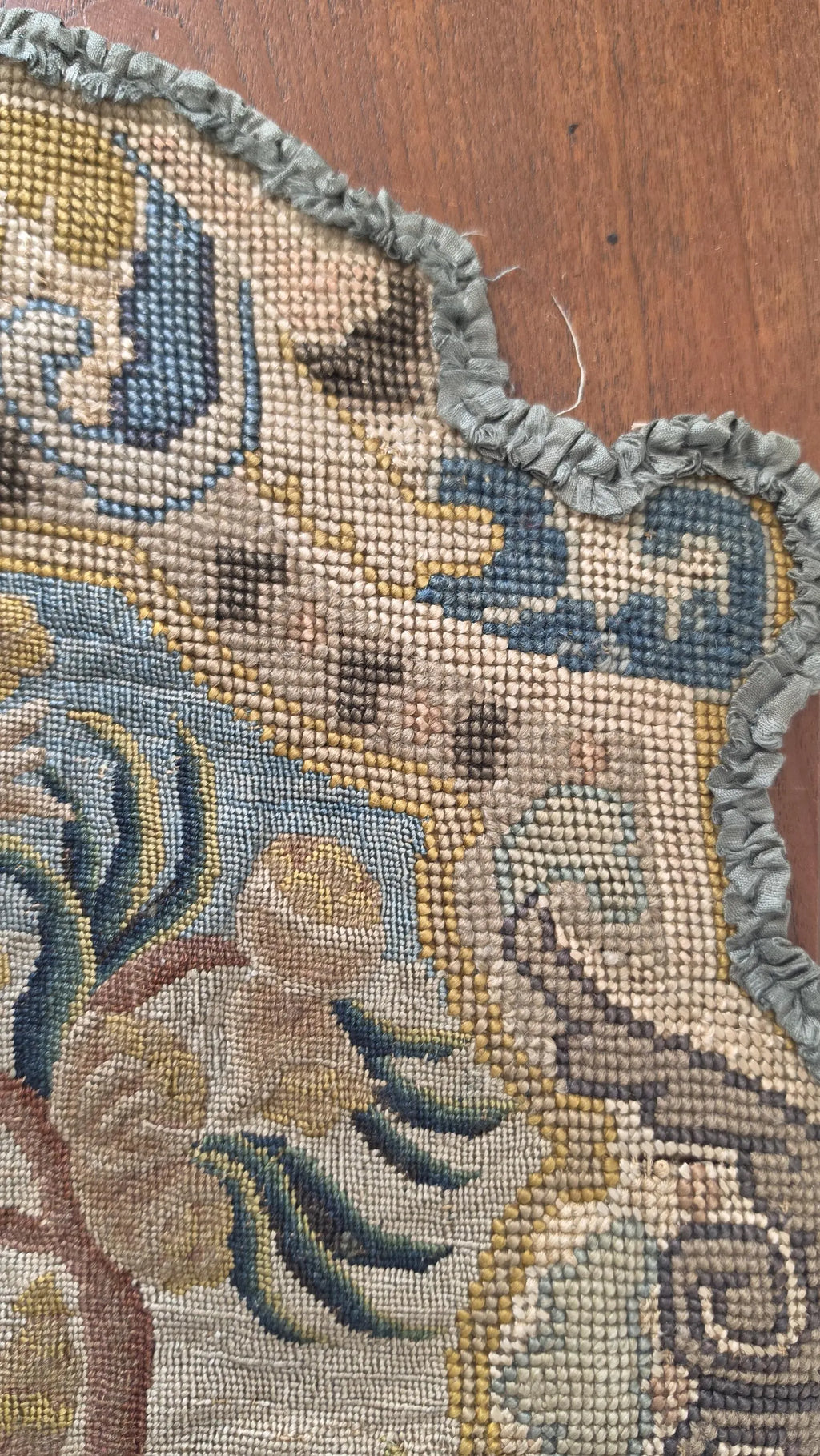 Antique French Petit Point & Gros Point Needlework Chair Back c1790 Silk Wool Figural Floral Tapestry Textile - Image 8