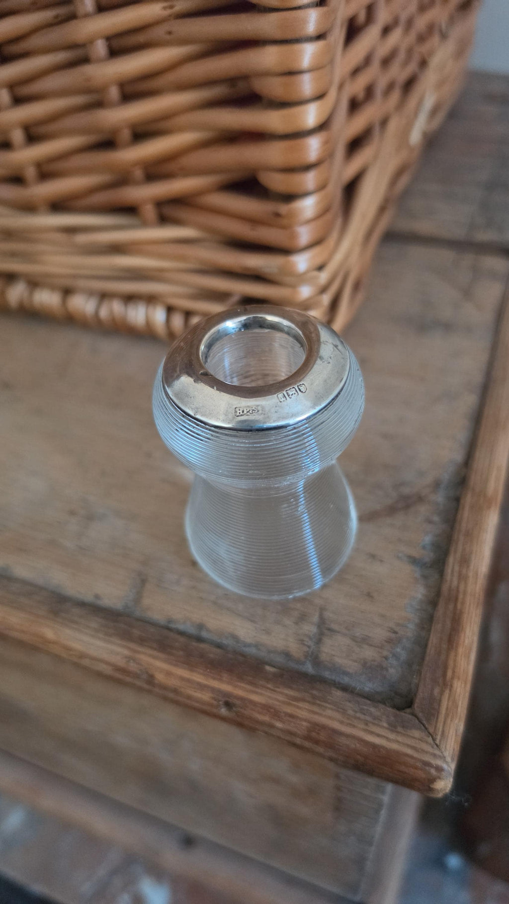 Antique 1906 London Sterling Silver & Ribbed Glass Match Striker, Edwardian English Hallmarked Table Lighter, Collectible Tobacciana - Image 5