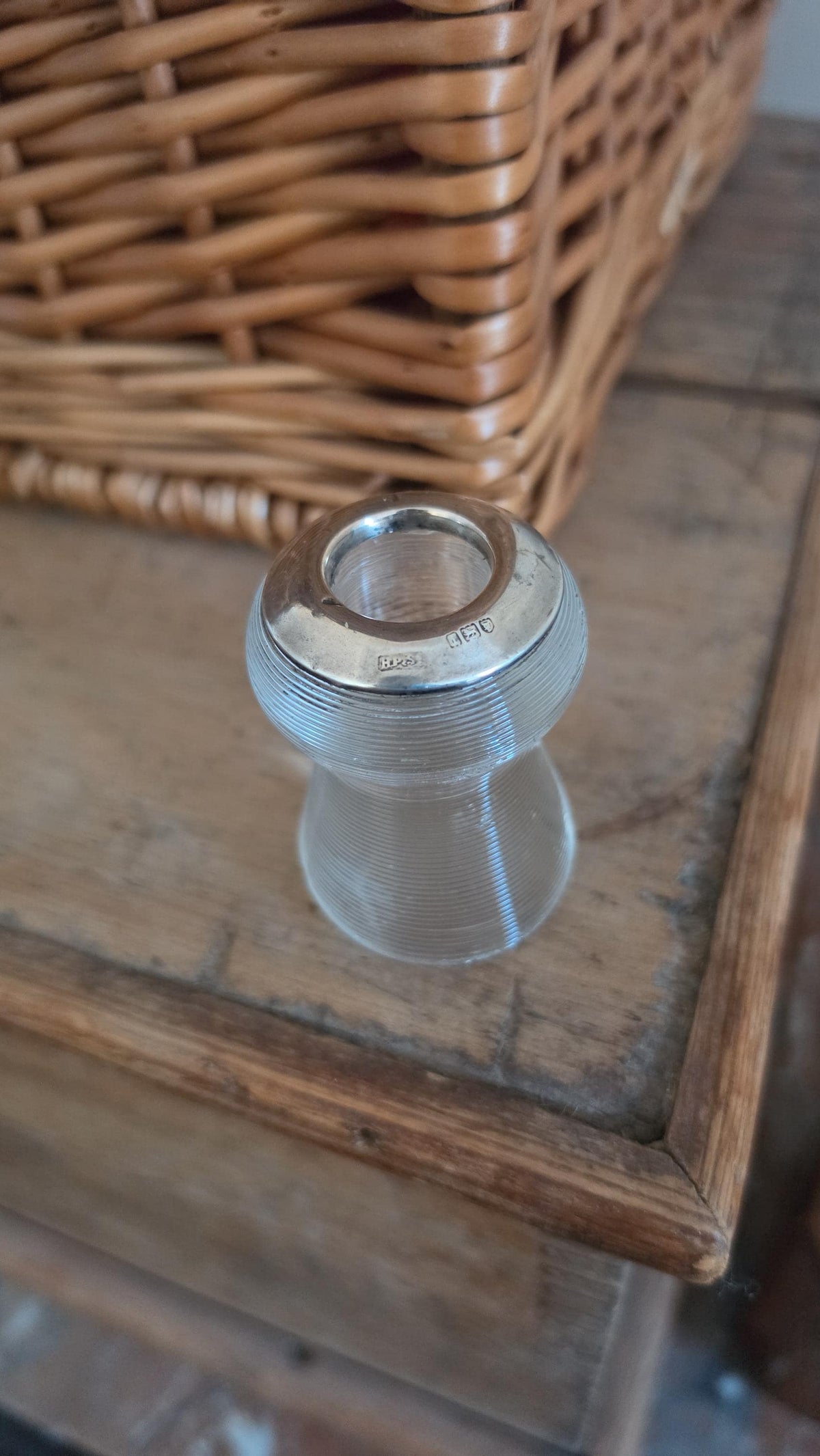 Antique 1906 London Sterling Silver & Ribbed Glass Match Striker, Edwardian English Hallmarked Table Lighter, Collectible Tobacciana - Image 5