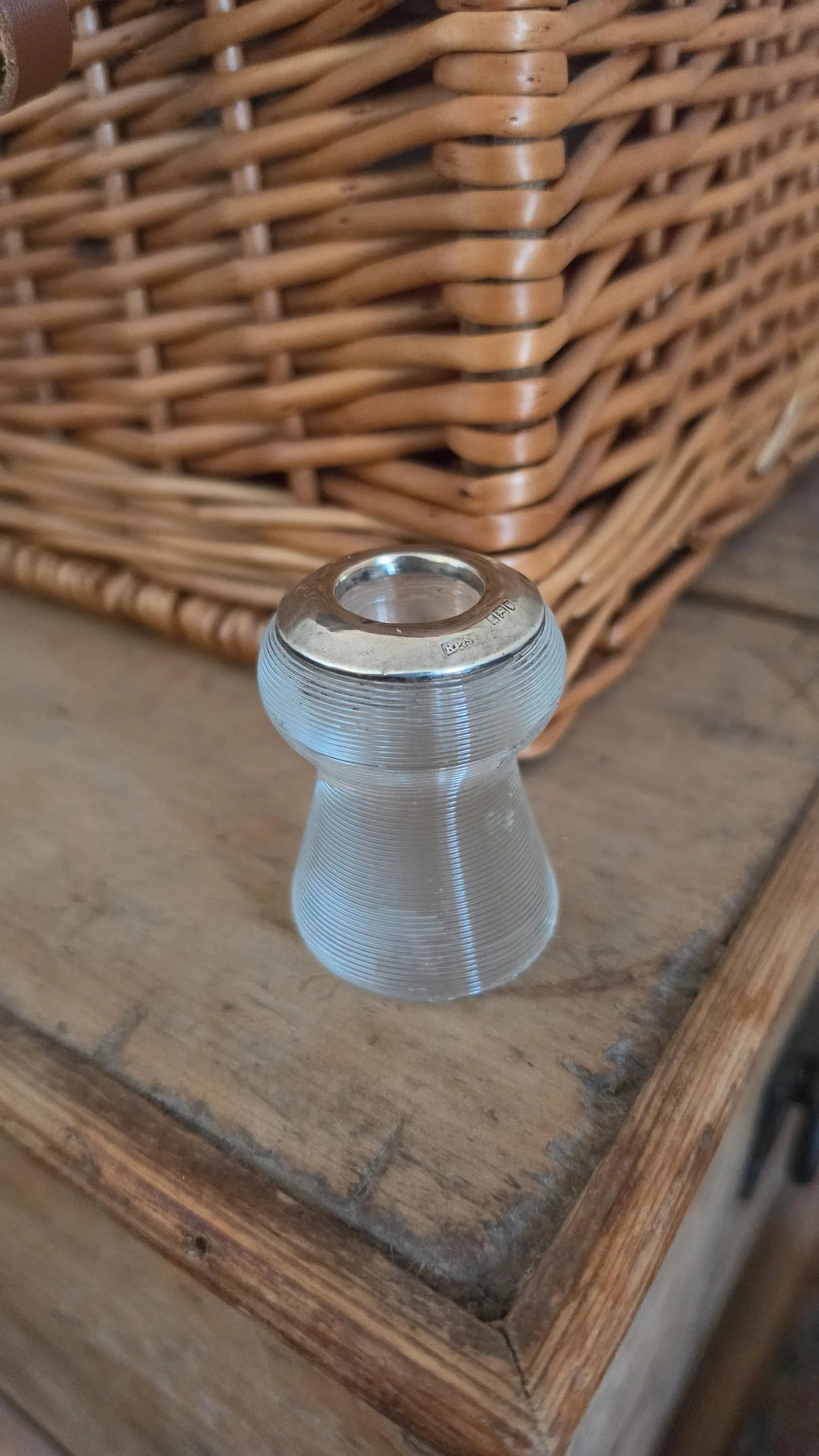 Antique 1906 London Sterling Silver & Ribbed Glass Match Striker, Edwardian English Hallmarked Table Lighter, Collectible Tobacciana - Image 9