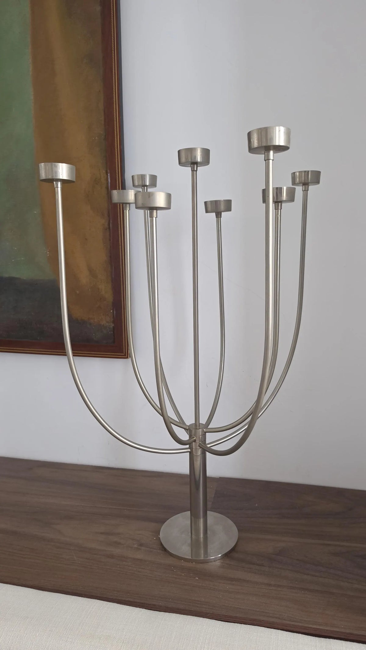 Vintage 1980s Habitat Klein Tealight Candelabra, 7 Arm Silver Metal Candle Holder, Postmodern Sculptural Table Centrepiece - Image 3