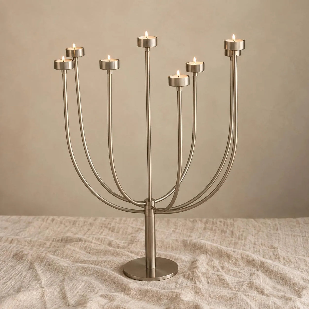 Vintage 1980s Habitat Klein Tealight Candelabra, 7 Arm Silver Metal Candle Holder, Postmodern Sculptural Table Centrepiece - Image 1
