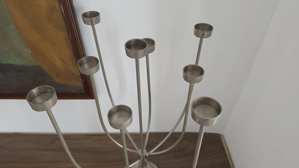 Vintage 1980s Habitat Klein Tealight Candelabra, 7 Arm Silver Metal Candle Holder, Postmodern Sculptural Table Centrepiece - Image 6