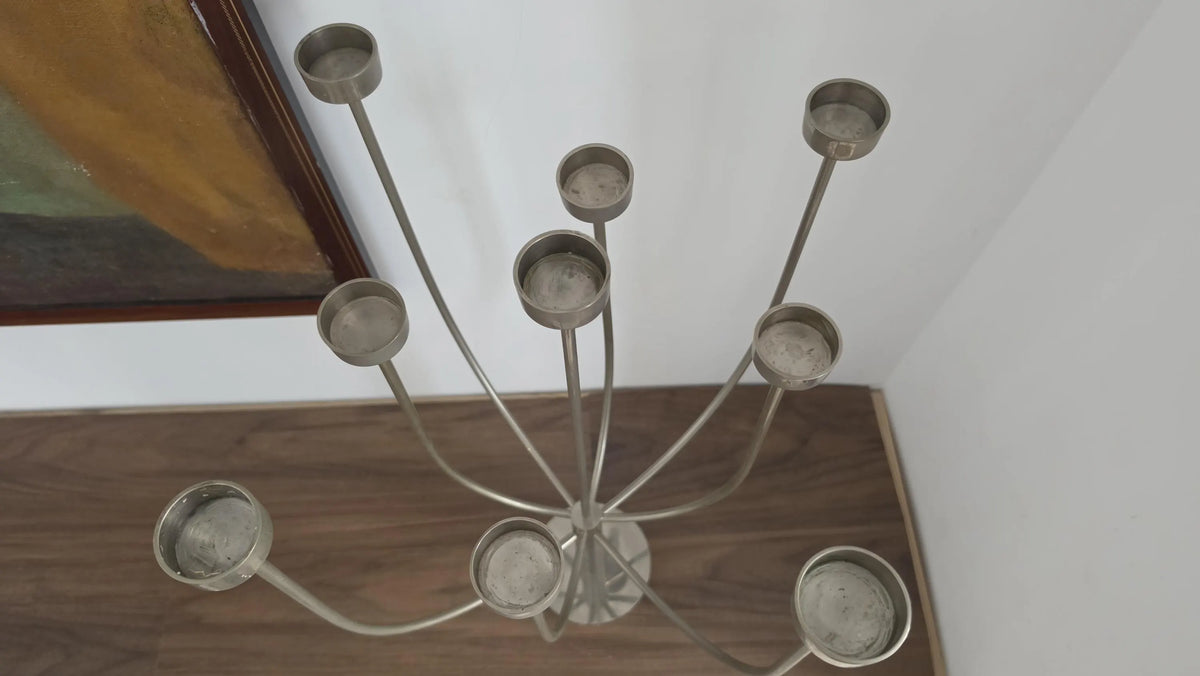 Vintage 1980s Habitat Klein Tealight Candelabra, 7 Arm Silver Metal Candle Holder, Postmodern Sculptural Table Centrepiece - Image 7