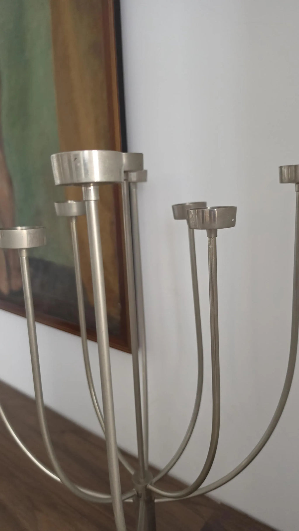 Vintage 1980s Habitat Klein Tealight Candelabra, 7 Arm Silver Metal Candle Holder, Postmodern Sculptural Table Centrepiece - Image 5