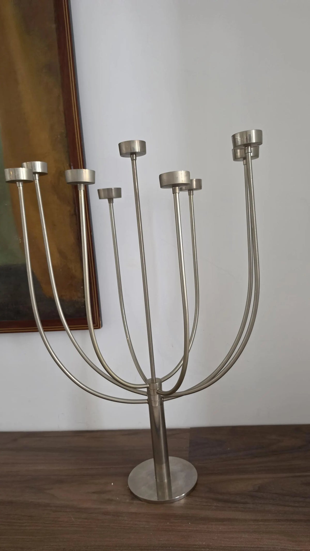 Vintage 1980s Habitat Klein Tealight Candelabra, 7 Arm Silver Metal Candle Holder, Postmodern Sculptural Table Centrepiece - Image 12