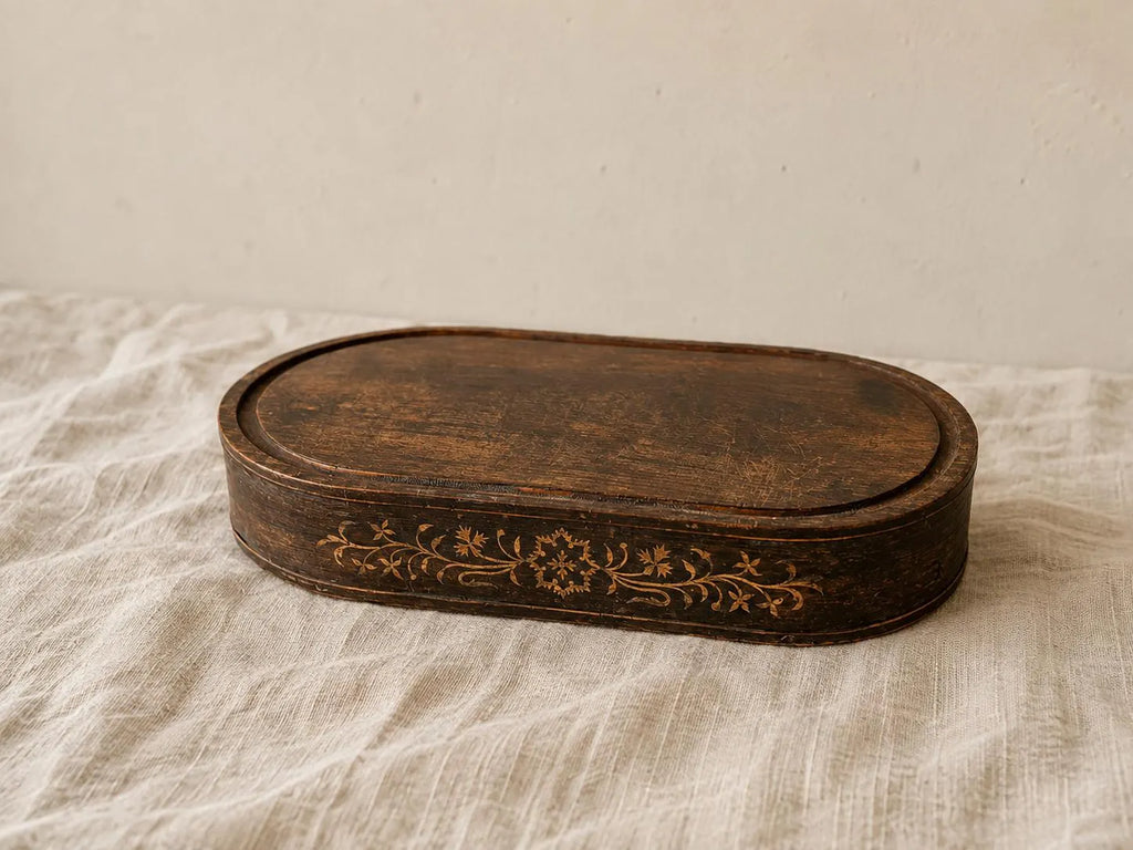 Antique Victorian Marquetry Glass Dome Stand, Oval Wooden Display Riser, Inlaid Folk Art Specimen Base, 19th Century Dome Plinth - Image 1