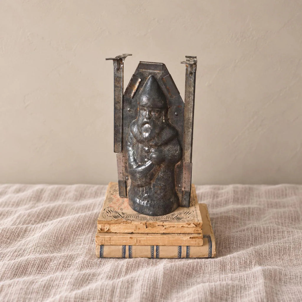 Rare Antique Santa Claus Chocolate Mold, Father Christmas Metal Mould, Primitive Confectionery Form, European Holiday Collectible - Image 1