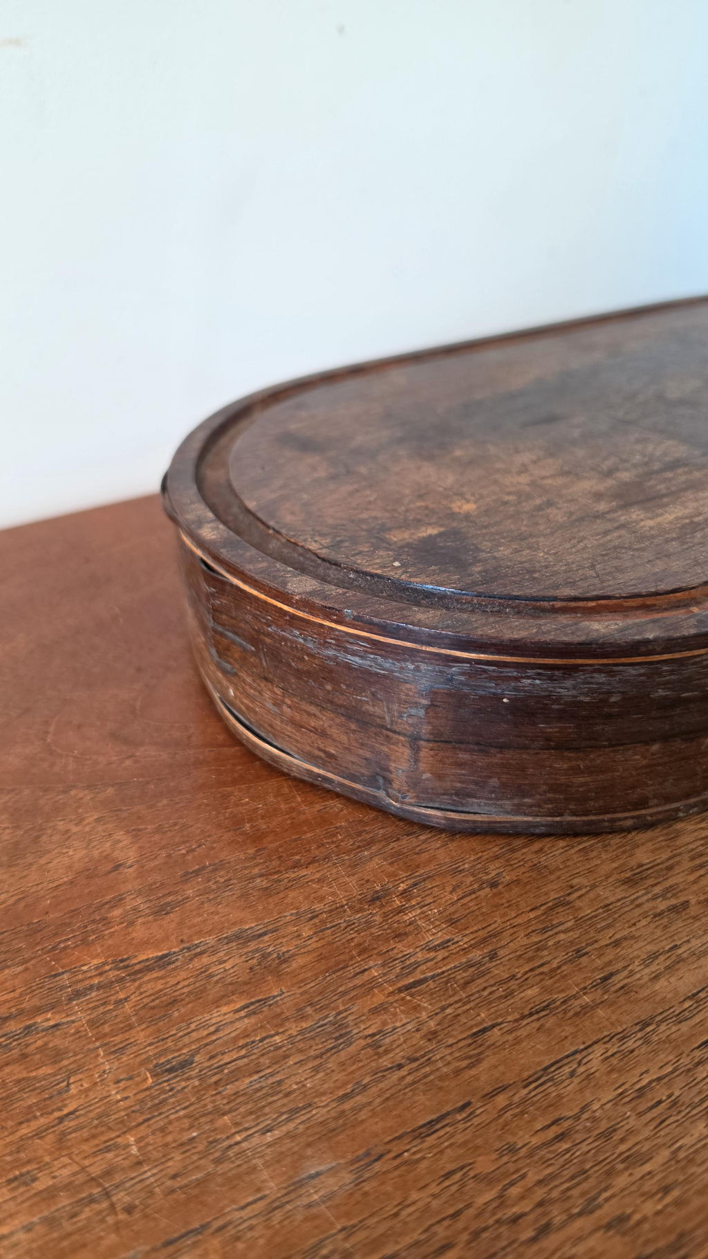 Antique Victorian Marquetry Glass Dome Stand, Oval Wooden Display Riser, Inlaid Folk Art Specimen Base, 19th Century Dome Plinth - Image 5