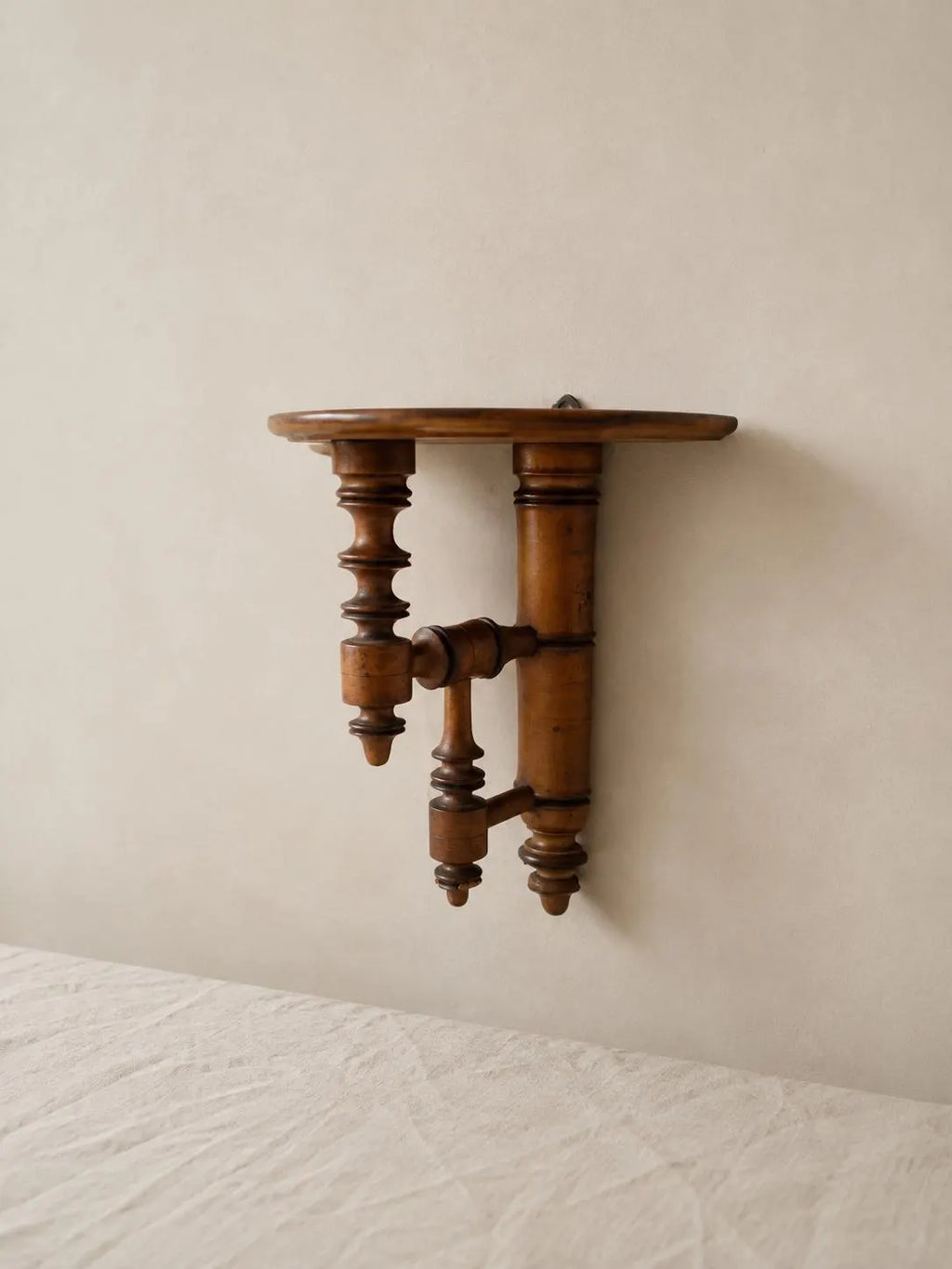 Antique French Walnut Shelf | Late 19th Century Hand-Turned Wall Bracket | Rustic Country Decor | Collectible Wood Accent - Image 1