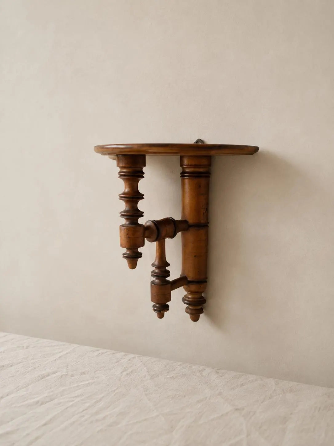 Antique French Walnut Shelf | Late 19th Century Hand-Turned Wall Bracket | Rustic Country Decor | Collectible Wood Accent - Image 1