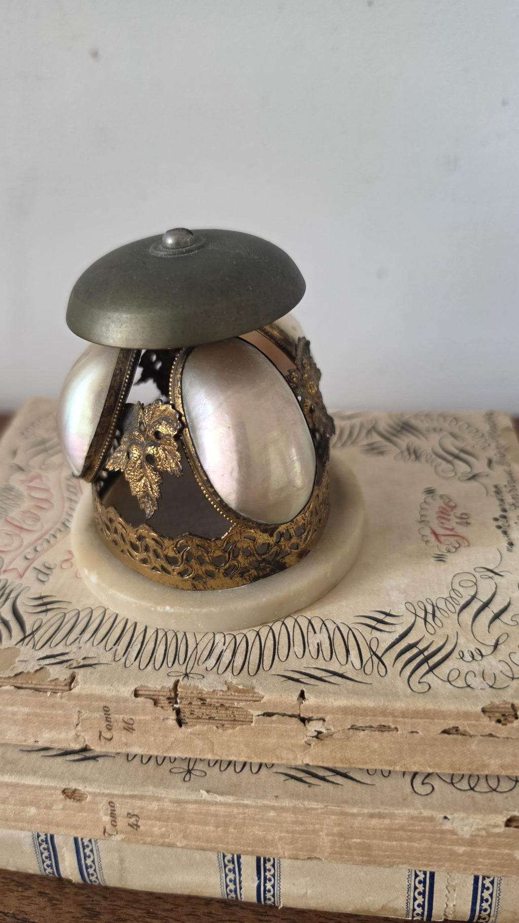 Antique Art Nouveau Hotel Bell, Le Portel Hôtel Mell Mother of Pearl Brass Desk Bell, French Belle Époque Reception Bell - Image 6