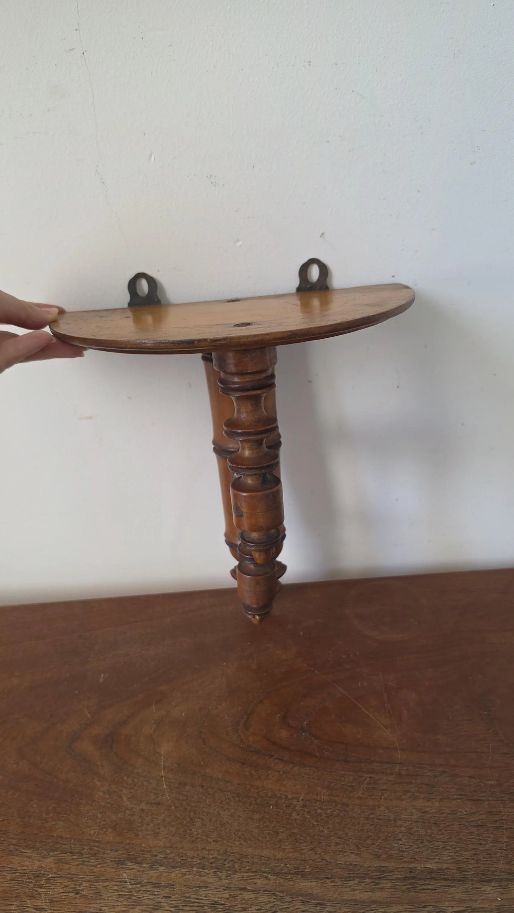 Antique French Walnut Shelf | Late 19th Century Hand-Turned Wall Bracket | Rustic Country Decor | Collectible Wood Accent - Image 3
