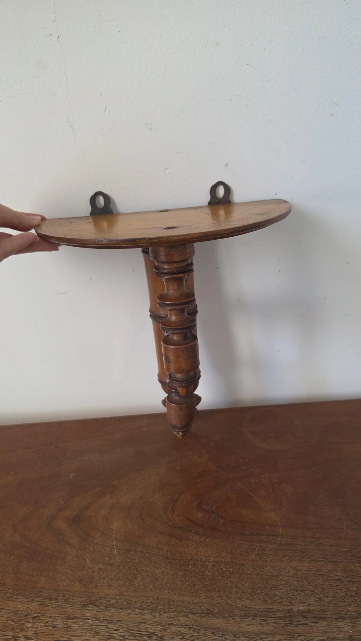 Antique French Walnut Shelf | Late 19th Century Hand-Turned Wall Bracket | Rustic Country Decor | Collectible Wood Accent - Image 3