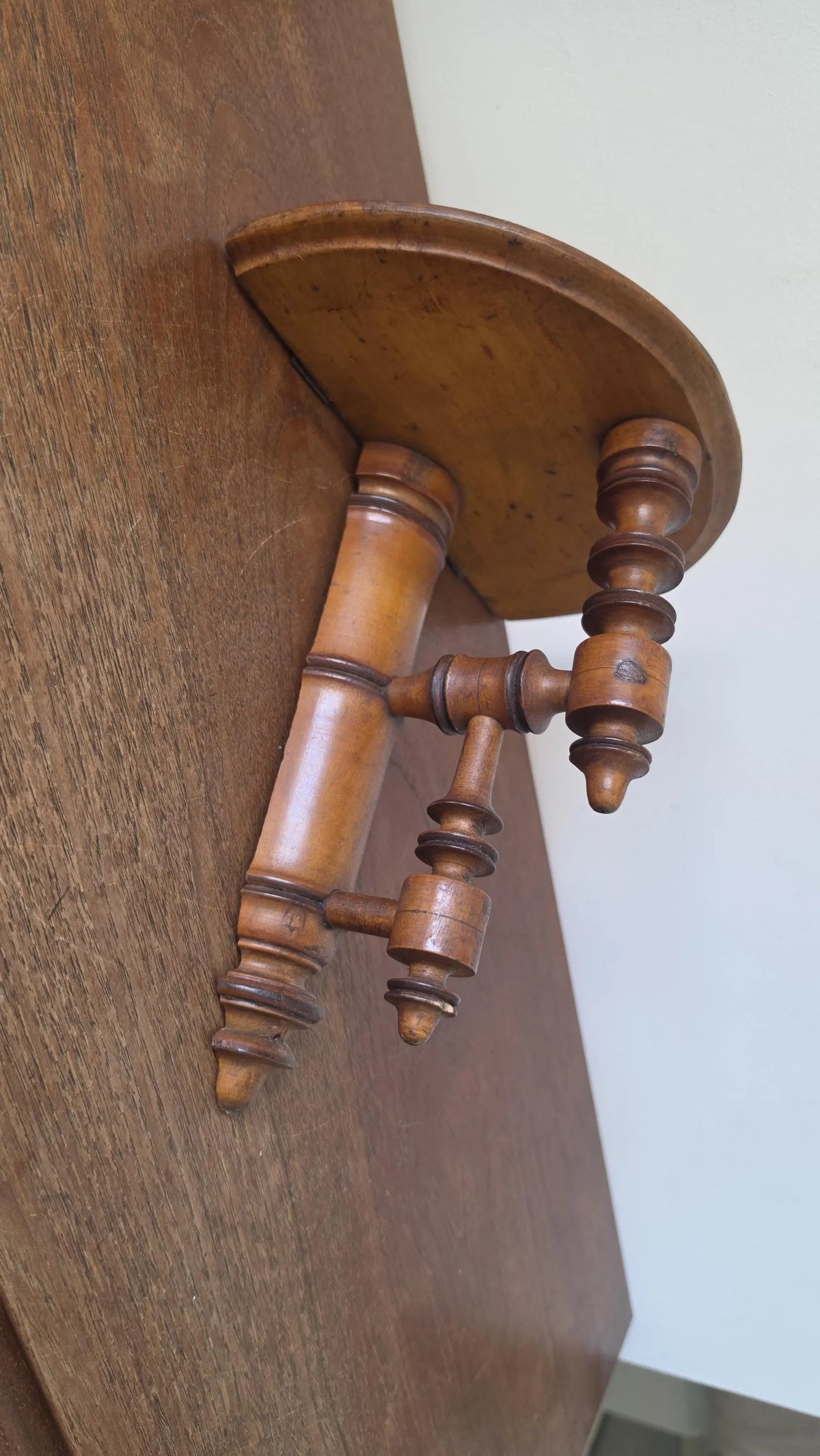 Antique French Walnut Shelf | Late 19th Century Hand-Turned Wall Bracket | Rustic Country Decor | Collectible Wood Accent - Image 5