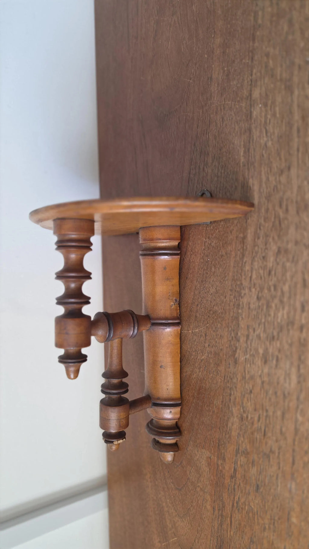 Antique French Walnut Shelf | Late 19th Century Hand-Turned Wall Bracket | Rustic Country Decor | Collectible Wood Accent - Image 6