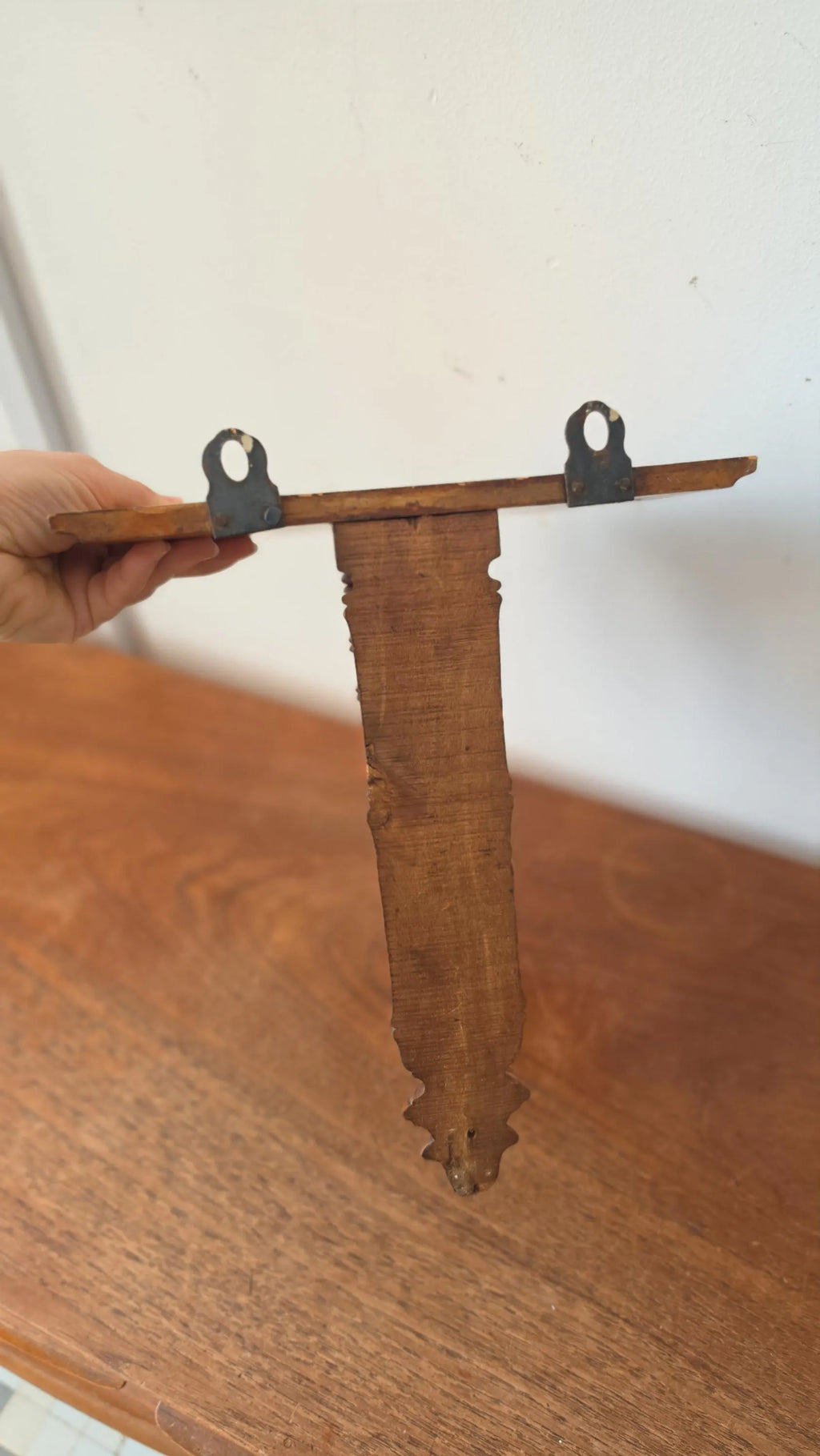 Antique French Walnut Shelf | Late 19th Century Hand-Turned Wall Bracket | Rustic Country Decor | Collectible Wood Accent - Image 10