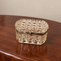 Vintage Crystal Glass Trinket Box, Brass Hinged Jewelry Casket, Diamond Cut Vanity Box, French Style Glass Keepsake Box, Ring Box - Image 1