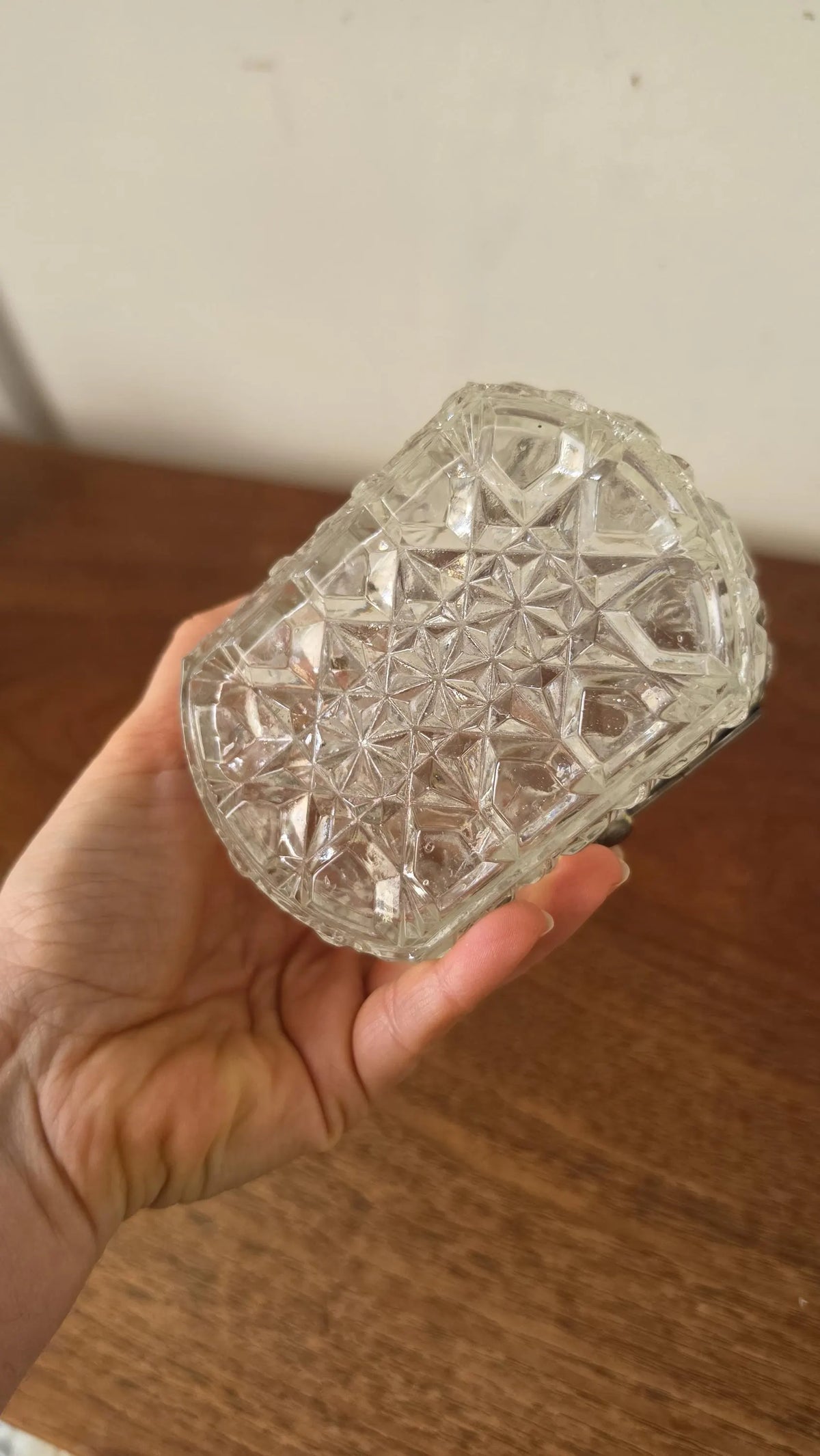 Vintage Crystal Glass Trinket Box, Brass Hinged Jewelry Casket, Diamond Cut Vanity Box, French Style Glass Keepsake Box, Ring Box - Image 12