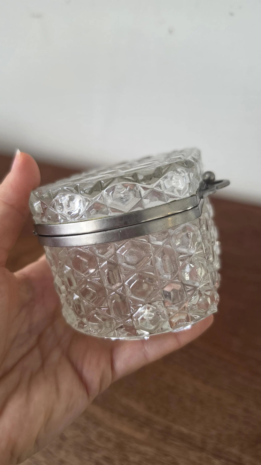 Vintage Crystal Glass Trinket Box, Brass Hinged Jewelry Casket, Diamond Cut Vanity Box, French Style Glass Keepsake Box, Ring Box - Image 14