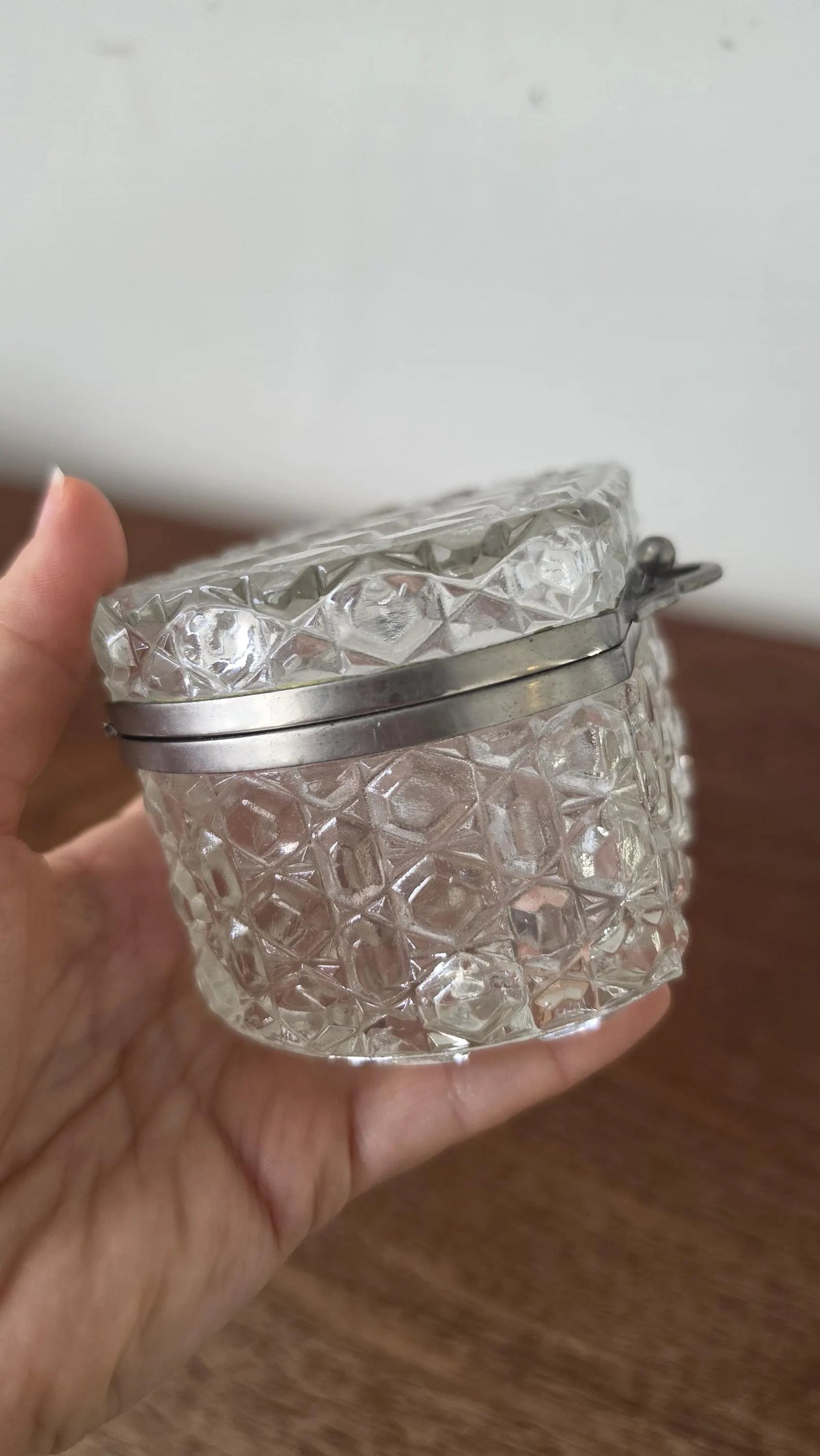 Vintage Crystal Glass Trinket Box, Brass Hinged Jewelry Casket, Diamond Cut Vanity Box, French Style Glass Keepsake Box, Ring Box - Image 14