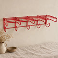 Vintage Red Metal Wall Coat Rack, Mid Century Modern Hat Shelf with 6 Hooks, Retro Entryway Organizer, Industrial Wall Mounted Storage - Image 1