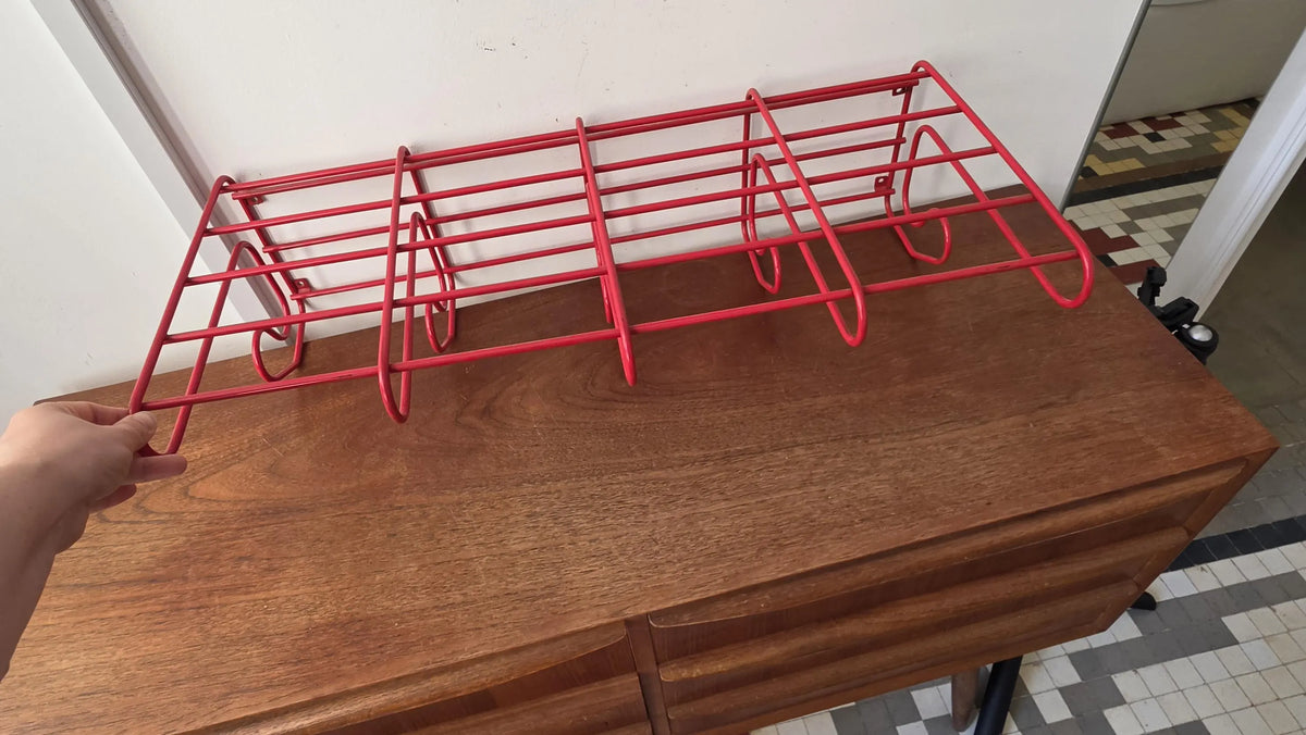 Vintage Red Metal Wall Coat Rack, Mid Century Modern Hat Shelf with 6 Hooks, Retro Entryway Organizer, Industrial Wall Mounted Storage - Image 5