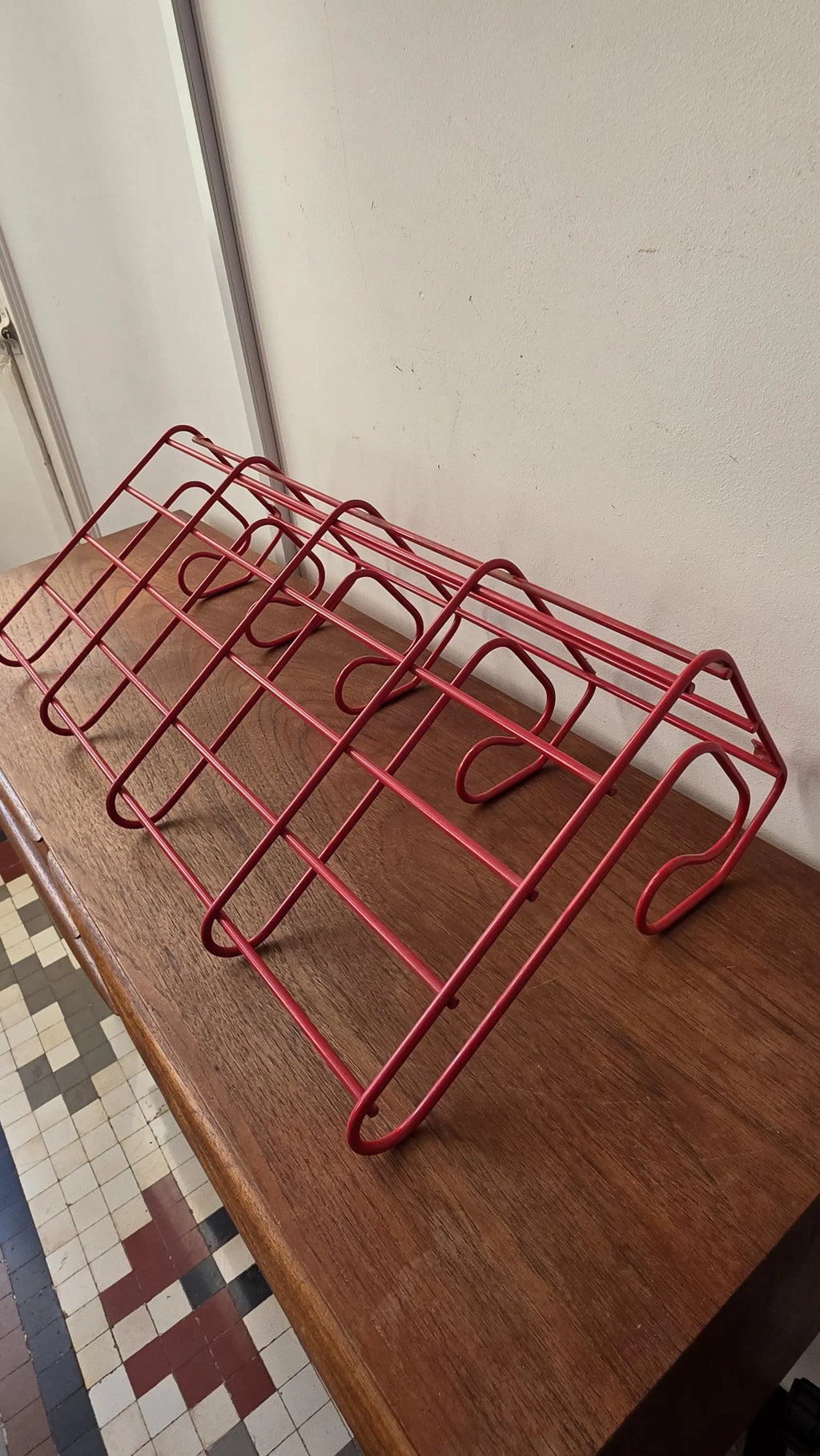 Vintage Red Metal Wall Coat Rack, Mid Century Modern Hat Shelf with 6 Hooks, Retro Entryway Organizer, Industrial Wall Mounted Storage - Image 7