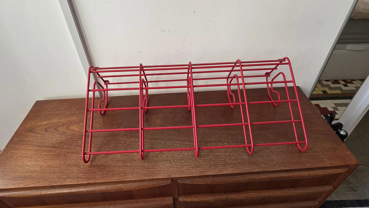 Vintage Red Metal Wall Coat Rack, Mid Century Modern Hat Shelf with 6 Hooks, Retro Entryway Organizer, Industrial Wall Mounted Storage - Image 6