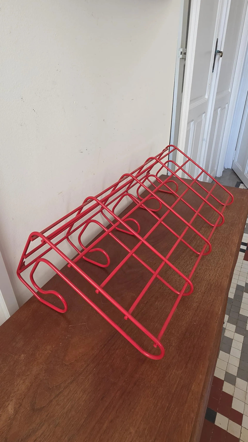 Vintage Red Metal Wall Coat Rack, Mid Century Modern Hat Shelf with 6 Hooks, Retro Entryway Organizer, Industrial Wall Mounted Storage - Image 10