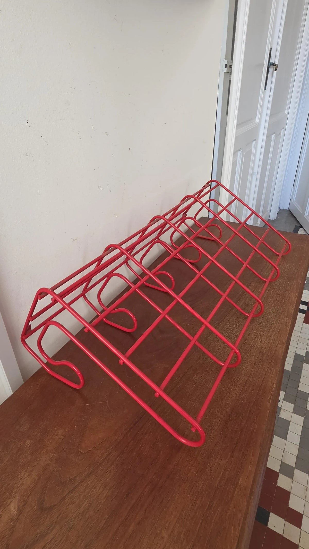 Vintage Red Metal Wall Coat Rack, Mid Century Modern Hat Shelf with 6 Hooks, Retro Entryway Organizer, Industrial Wall Mounted Storage - Image 10