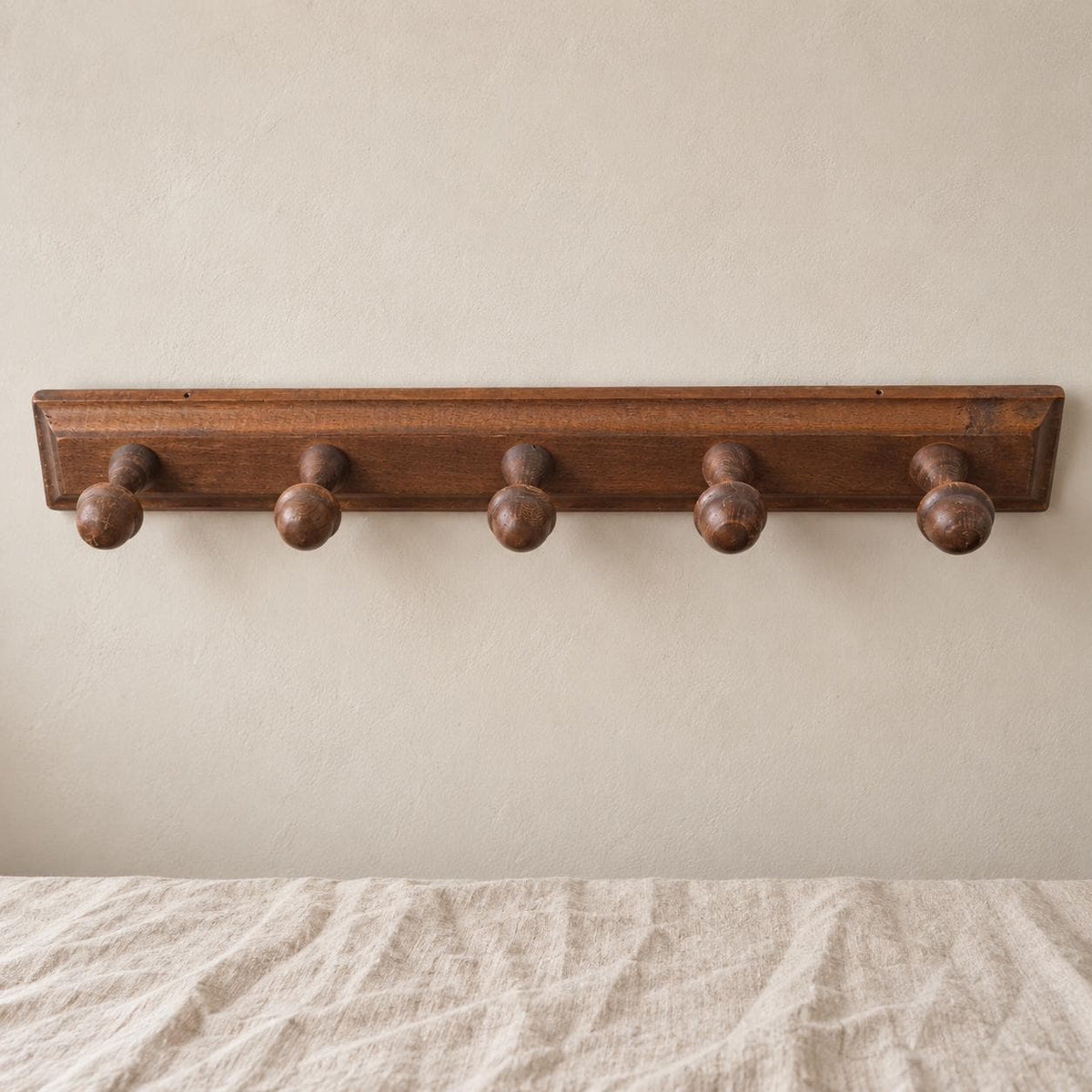 Vintage Wooden Wall Coat Rack, 5 Peg Coat Hook, Rustic Farmhouse Wall Organizer, Dark Wood Hat Rack, Entryway Towel Holder - Image 1