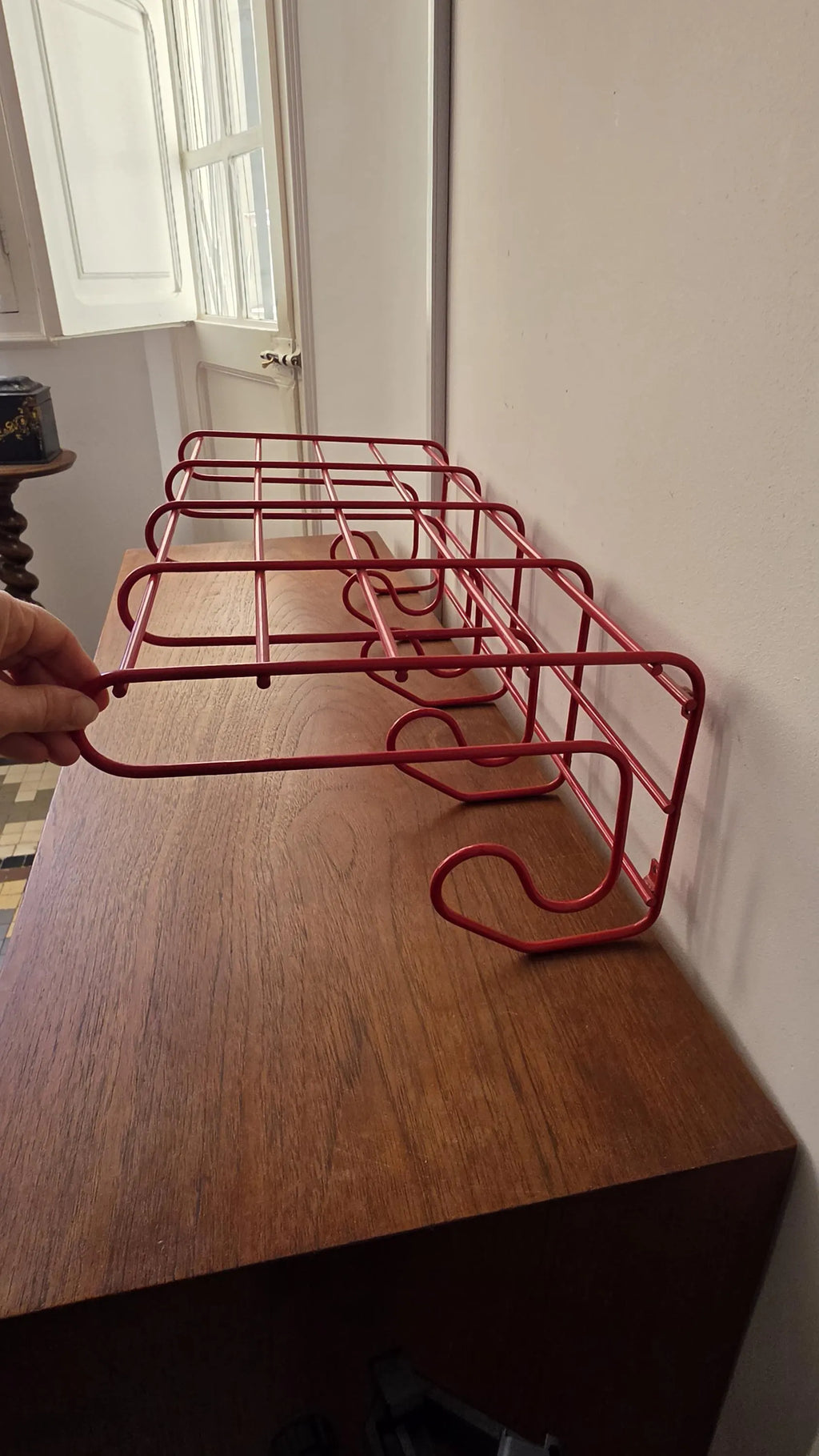Vintage Red Metal Wall Coat Rack, Mid Century Modern Hat Shelf with 6 Hooks, Retro Entryway Organizer, Industrial Wall Mounted Storage - Image 8