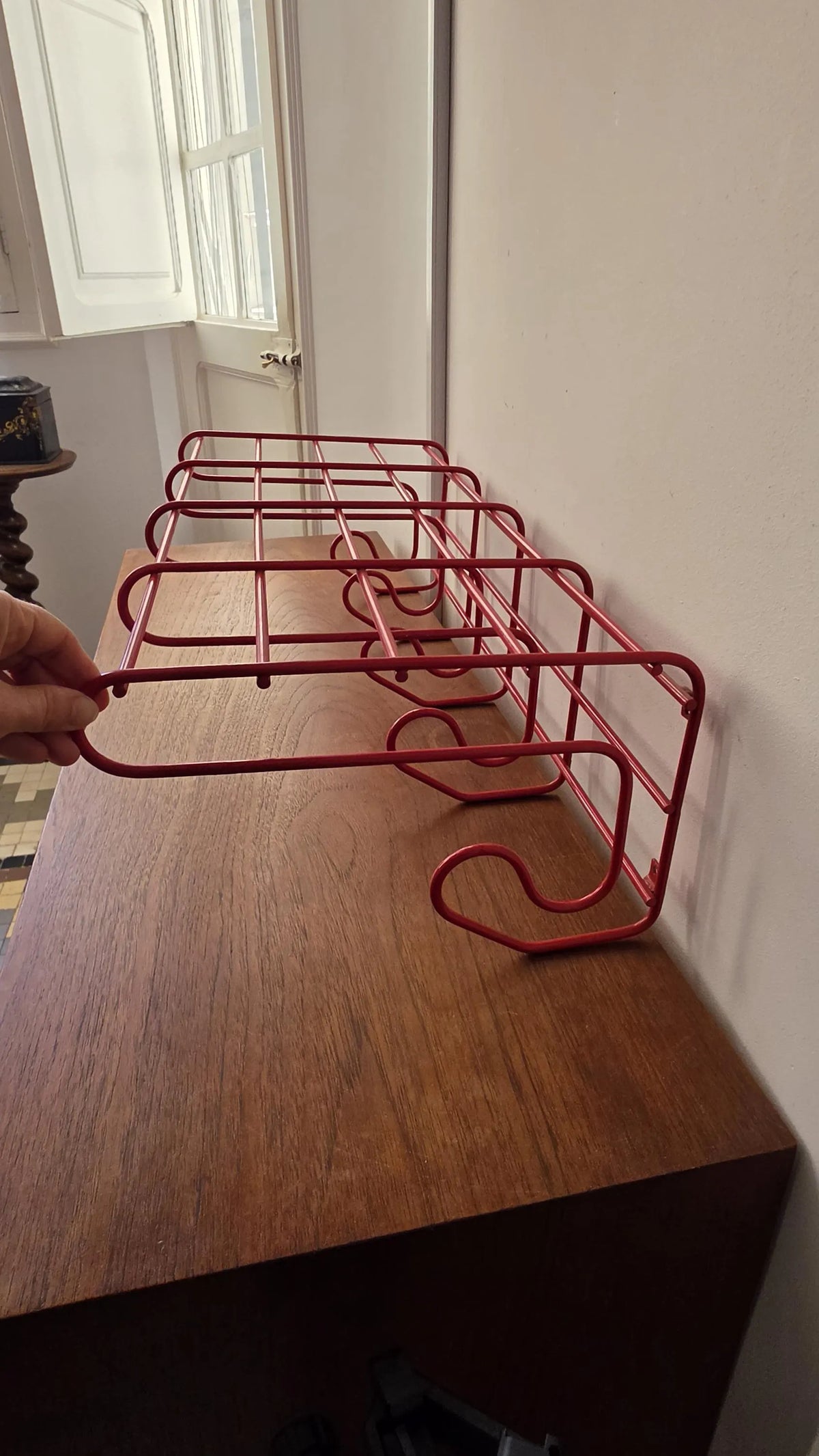 Vintage Red Metal Wall Coat Rack, Mid Century Modern Hat Shelf with 6 Hooks, Retro Entryway Organizer, Industrial Wall Mounted Storage - Image 8