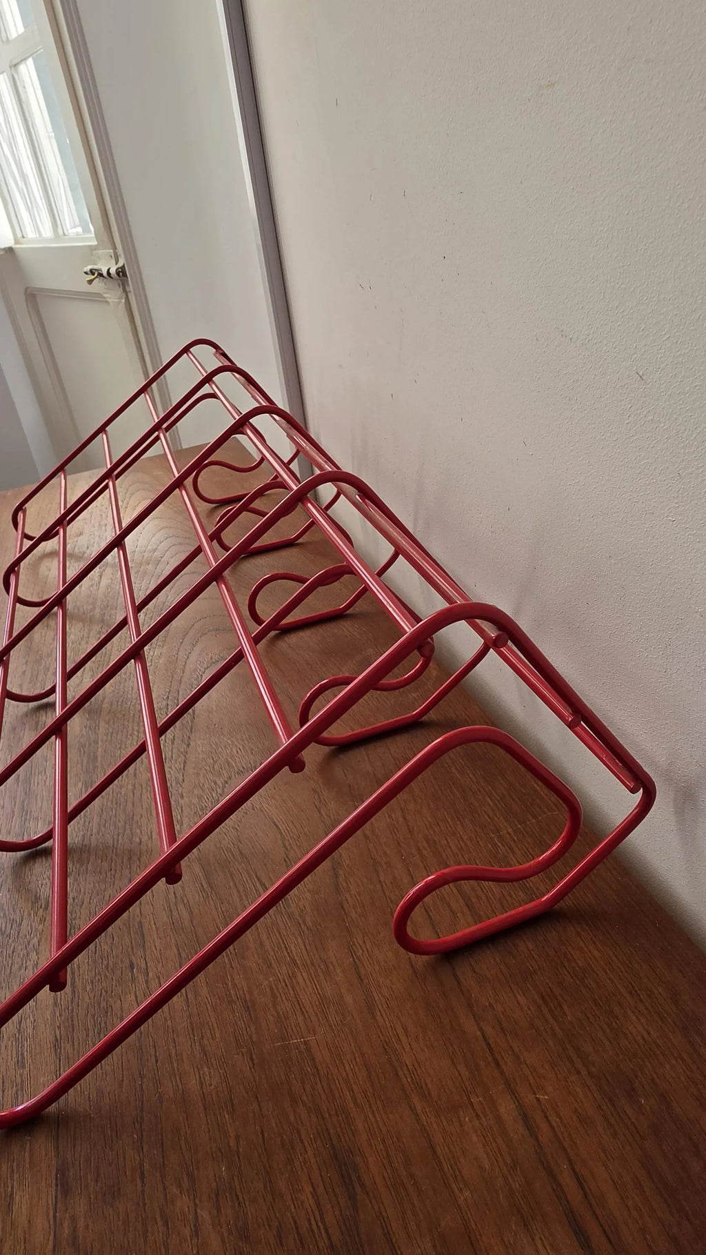 Vintage Red Metal Wall Coat Rack, Mid Century Modern Hat Shelf with 6 Hooks, Retro Entryway Organizer, Industrial Wall Mounted Storage - Image 9