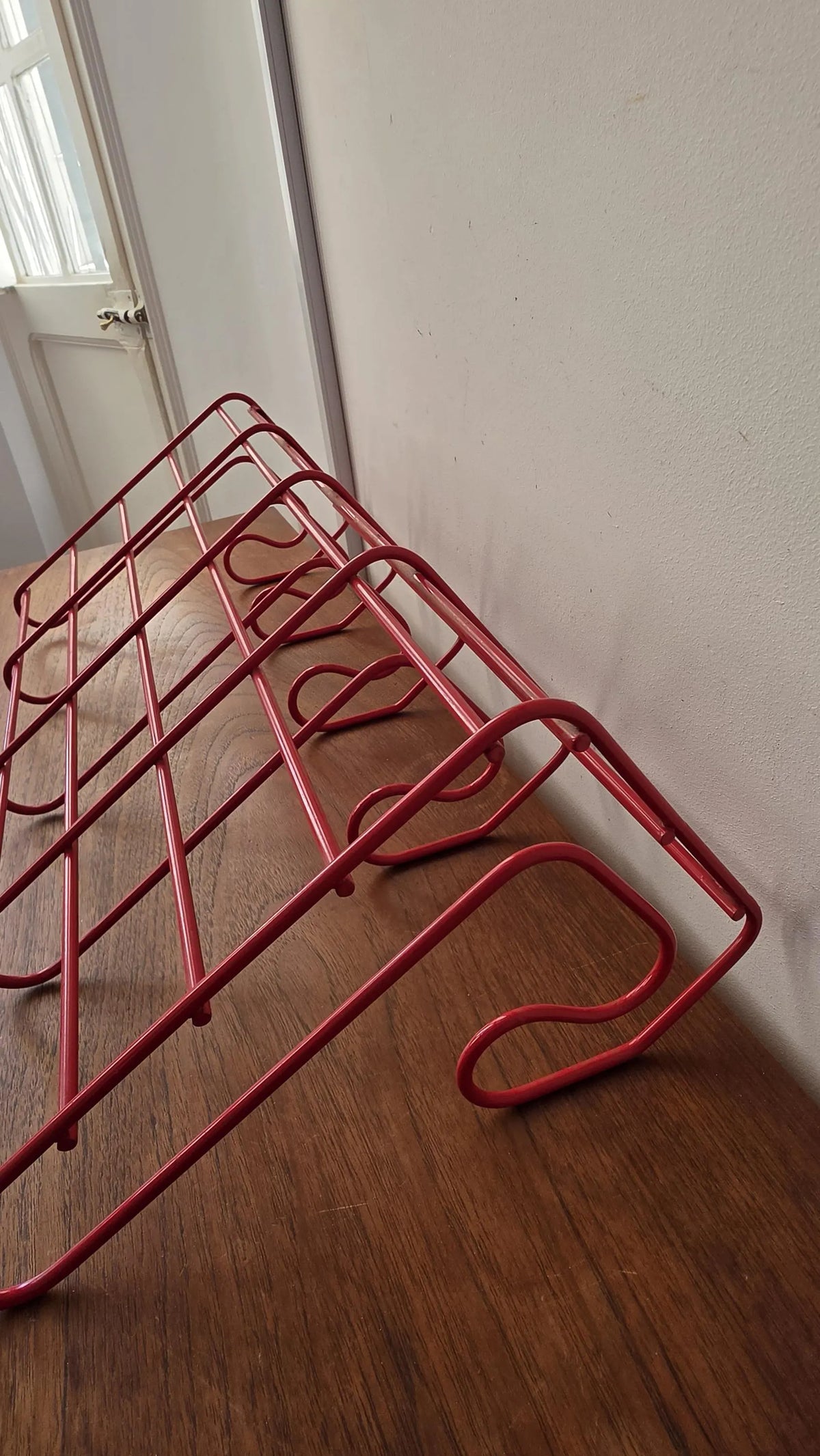 Vintage Red Metal Wall Coat Rack, Mid Century Modern Hat Shelf with 6 Hooks, Retro Entryway Organizer, Industrial Wall Mounted Storage - Image 9
