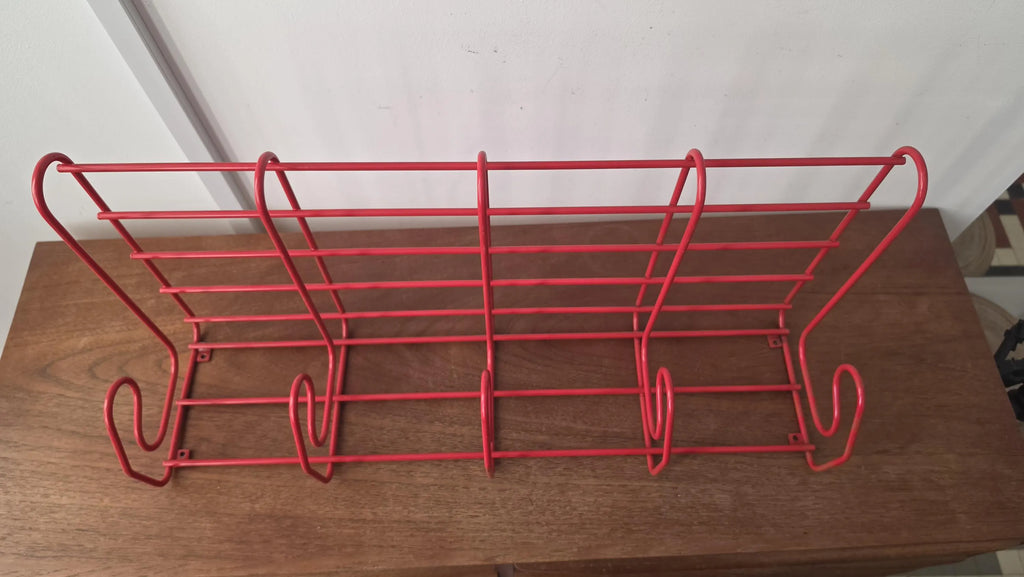 Vintage Red Metal Wall Coat Rack, Mid Century Modern Hat Shelf with 6 Hooks, Retro Entryway Organizer, Industrial Wall Mounted Storage - Image 12