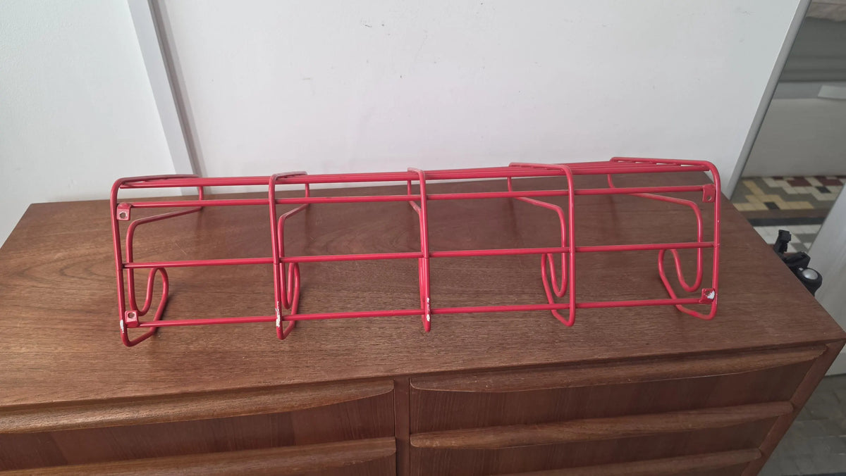 Vintage Red Metal Wall Coat Rack, Mid Century Modern Hat Shelf with 6 Hooks, Retro Entryway Organizer, Industrial Wall Mounted Storage - Image 13