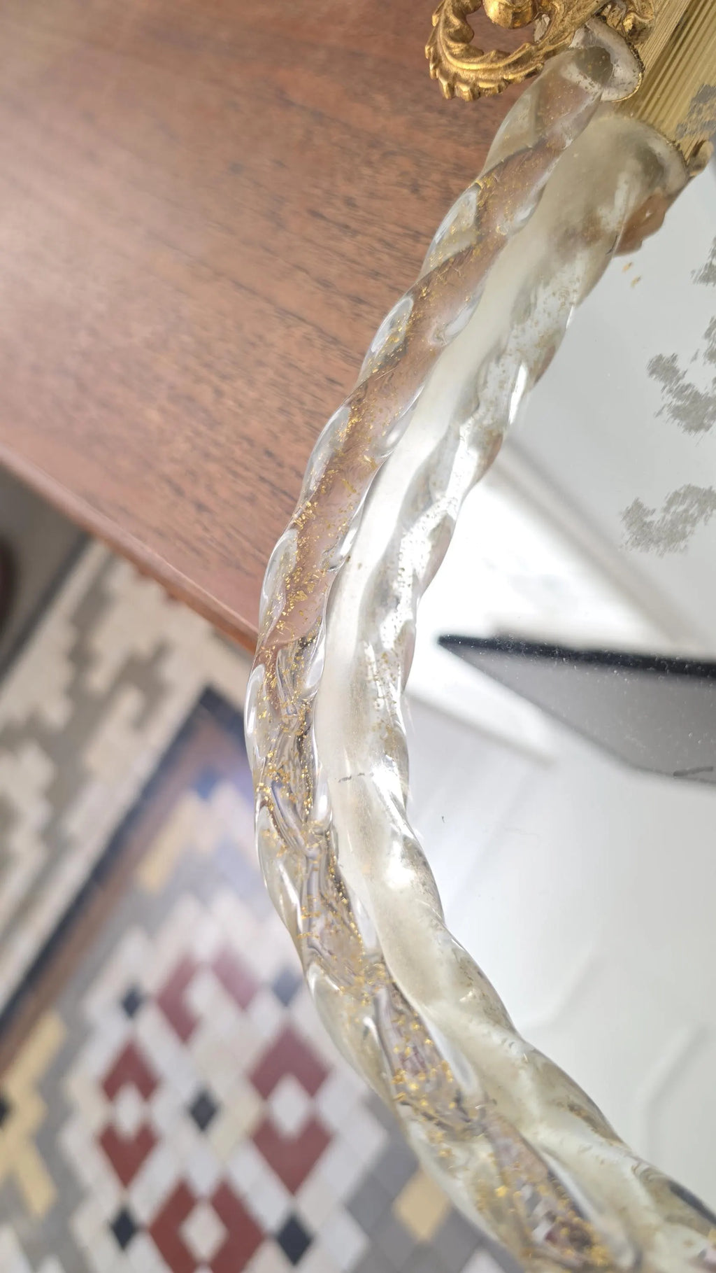 Vintage Murano Glass Mirror Tray, Gold Gilt Ornate Handles, Etched Courting Scene, Italian Vanity Perfume Tray - Image 12