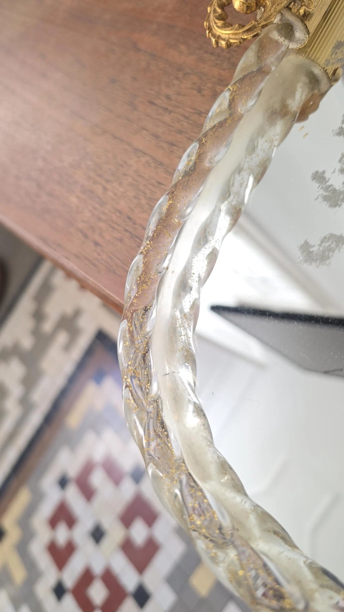 Vintage Murano Glass Mirror Tray, Gold Gilt Ornate Handles, Etched Courting Scene, Italian Vanity Perfume Tray - Image 12