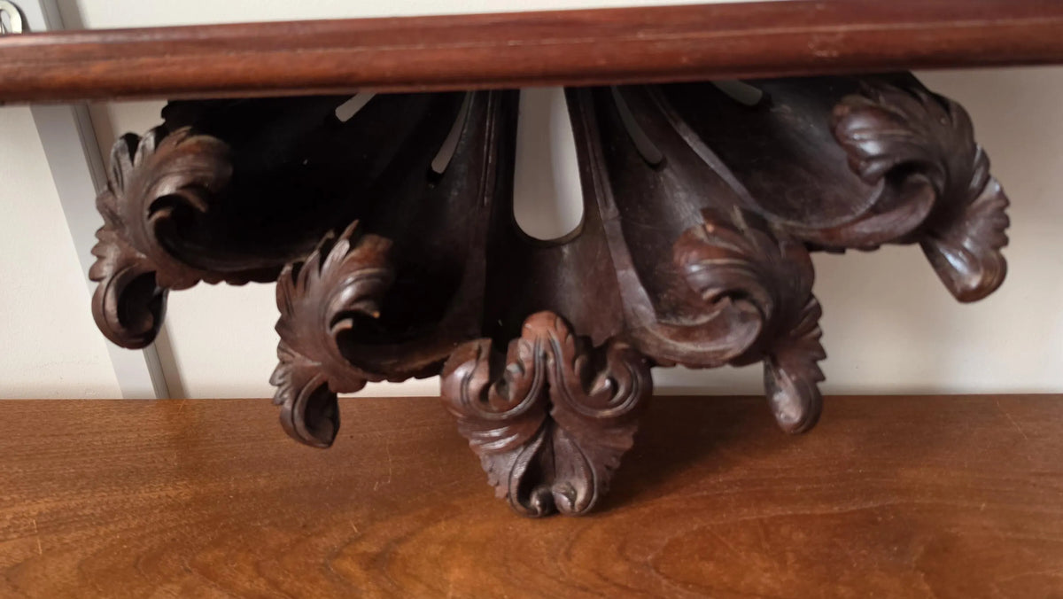 Antique Carved Wood Wall Shelf, Acanthus Leaf Corbel Display Ledge, 32 Inch Architectural Folk Art Wall Decor - Image 4