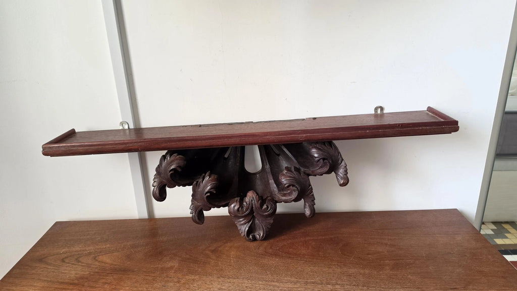Antique Carved Wood Wall Shelf, Acanthus Leaf Corbel Display Ledge, 32 Inch Architectural Folk Art Wall Decor - Image 3