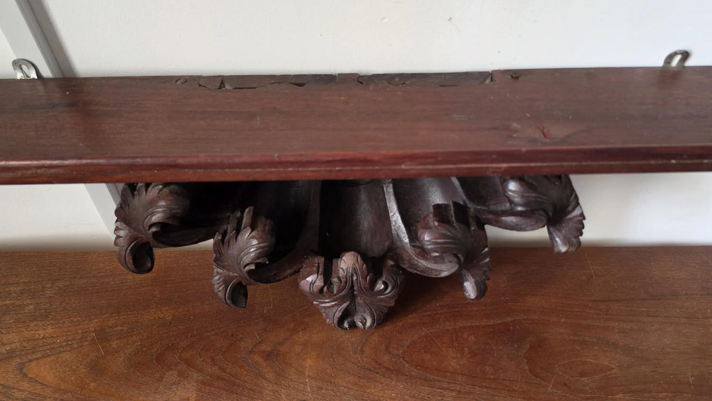 Antique Carved Wood Wall Shelf, Acanthus Leaf Corbel Display Ledge, 32 Inch Architectural Folk Art Wall Decor - Image 5