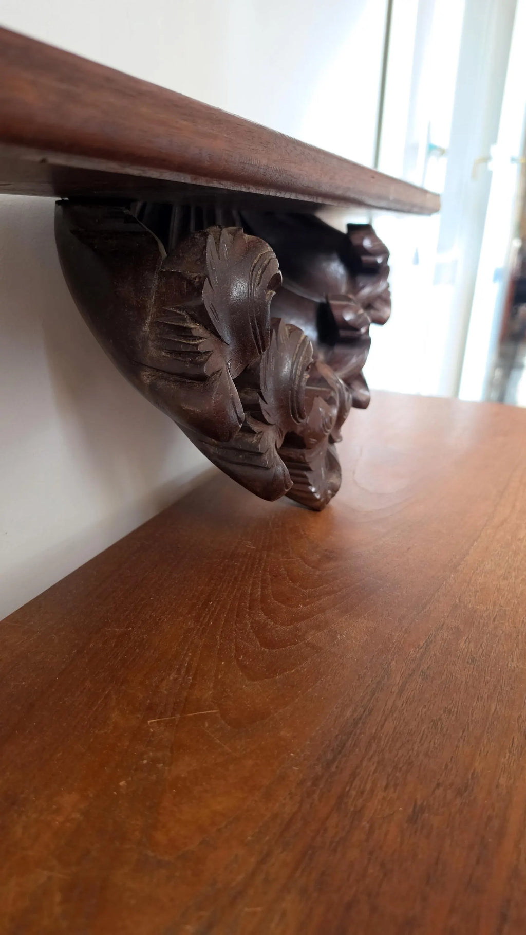 Antique Carved Wood Wall Shelf, Acanthus Leaf Corbel Display Ledge, 32 Inch Architectural Folk Art Wall Decor - Image 7