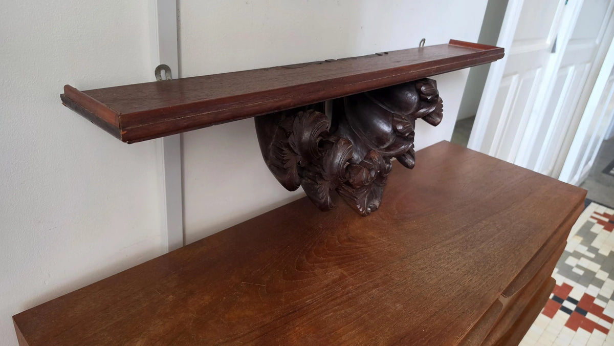Antique Carved Wood Wall Shelf, Acanthus Leaf Corbel Display Ledge, 32 Inch Architectural Folk Art Wall Decor - Image 6
