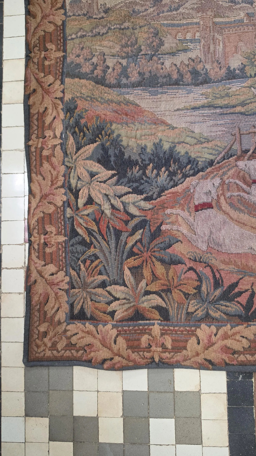 Vintage French Medieval Tapestry Wall Hanging, La Chasse Royale Marc Waymel, Castle Horse Falcon Hunt Scene, Woven Textile Art - Image 8
