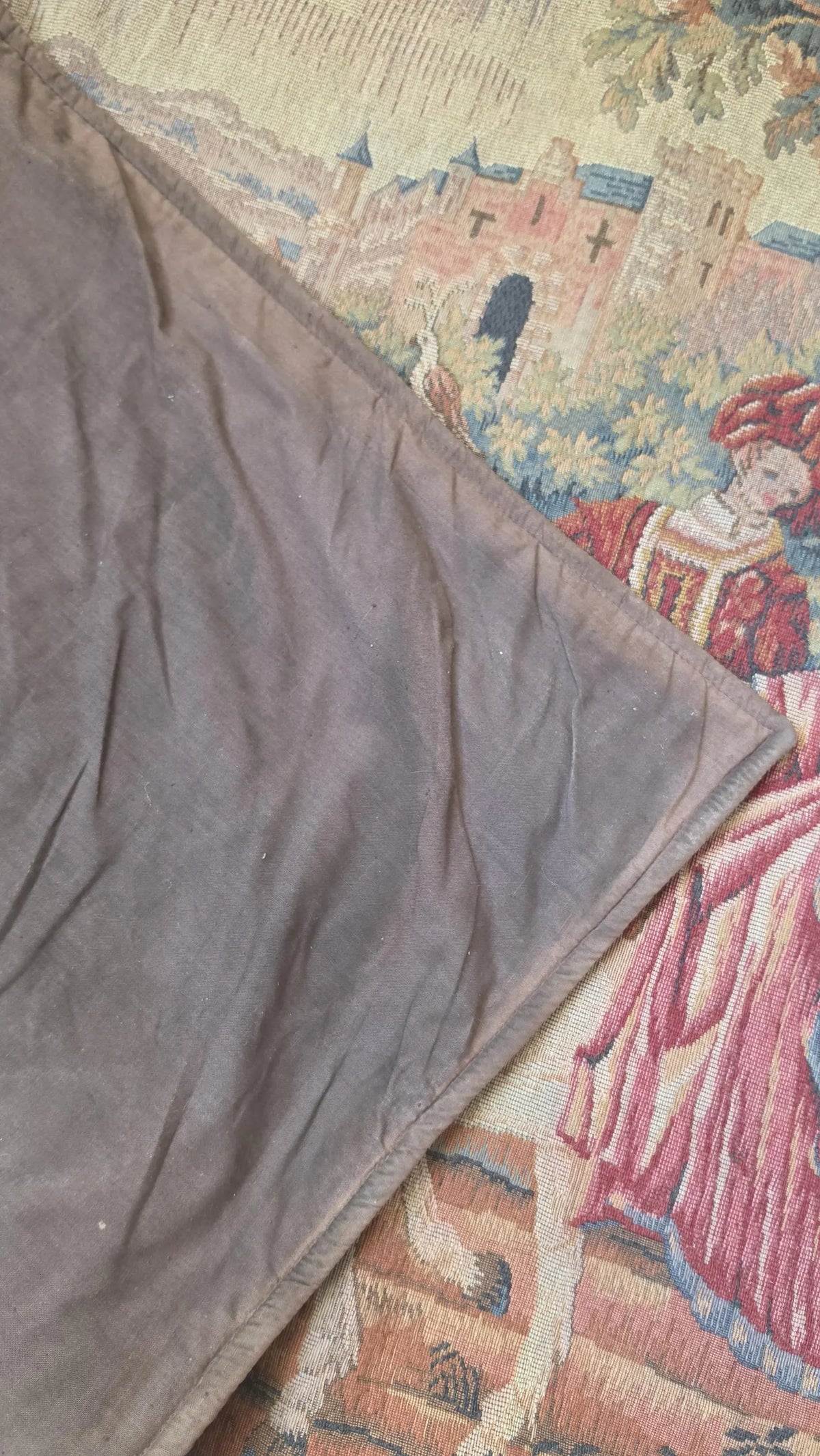 Vintage French Medieval Tapestry Wall Hanging, La Chasse Royale Marc Waymel, Castle Horse Falcon Hunt Scene, Woven Textile Art - Image 9