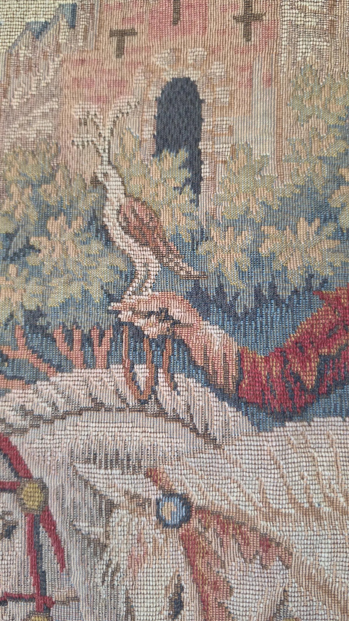 Vintage French Medieval Tapestry Wall Hanging, La Chasse Royale Marc Waymel, Castle Horse Falcon Hunt Scene, Woven Textile Art - Image 11