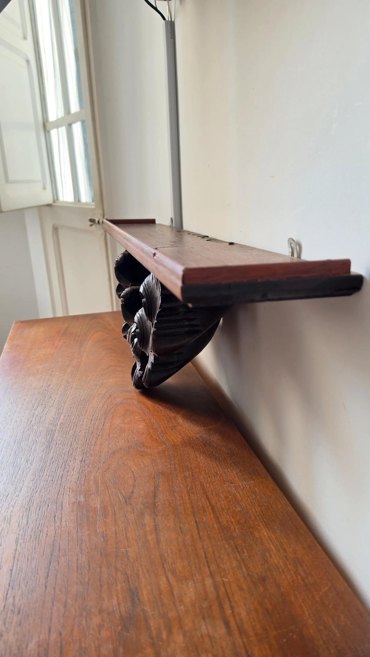 Antique Carved Wood Wall Shelf, Acanthus Leaf Corbel Display Ledge, 32 Inch Architectural Folk Art Wall Decor - Image 11