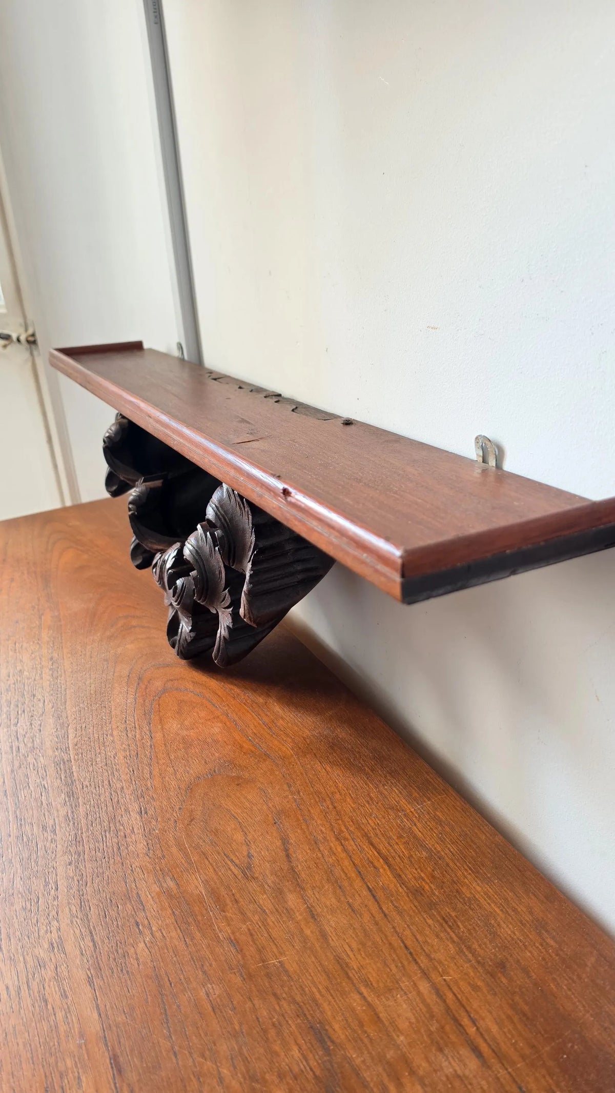 Antique Carved Wood Wall Shelf, Acanthus Leaf Corbel Display Ledge, 32 Inch Architectural Folk Art Wall Decor - Image 10